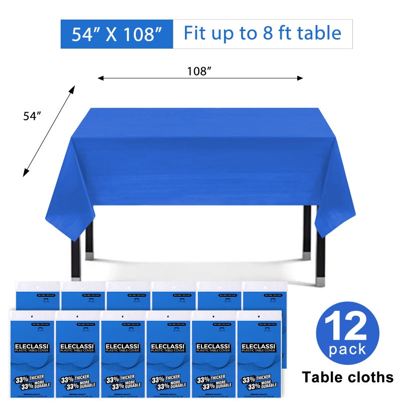 Eleclassi Royal Blue 12 Pack Premium Disposable Plastic Tablecloth 54 x 108 Inch - Waterproof Disposable Tablecloth for Rectangle Tables Up to 8 Feet in Length - Plastic Table Cloth Disposable - Image 2